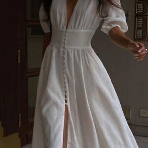 NWT commence white maxi puff sleeve dress size L